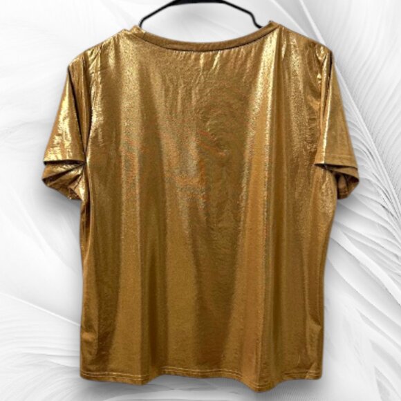 Gold Metallic Short Sleeve Top - Picture 2 of 4